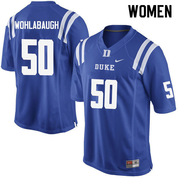 Women #50 Jack Wohlabaugh Duke Blue Devils College Football Jerseys Sale-Blue